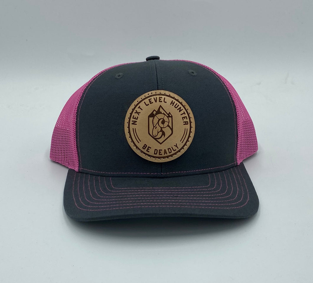 Steve Ecklund Signature Series Leather Patch Hat (Charcoal/Pink)