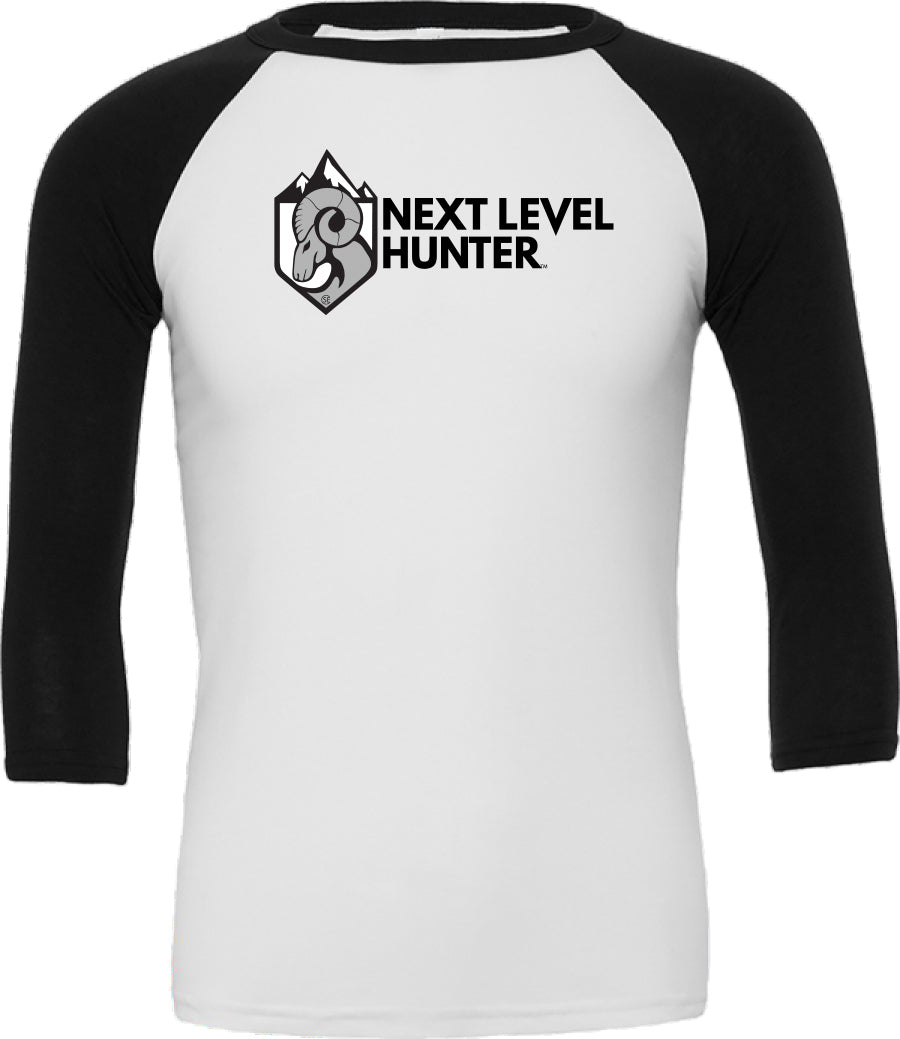 Unisex 3/4 Length T-Shirt - Black & White, NLH Logo